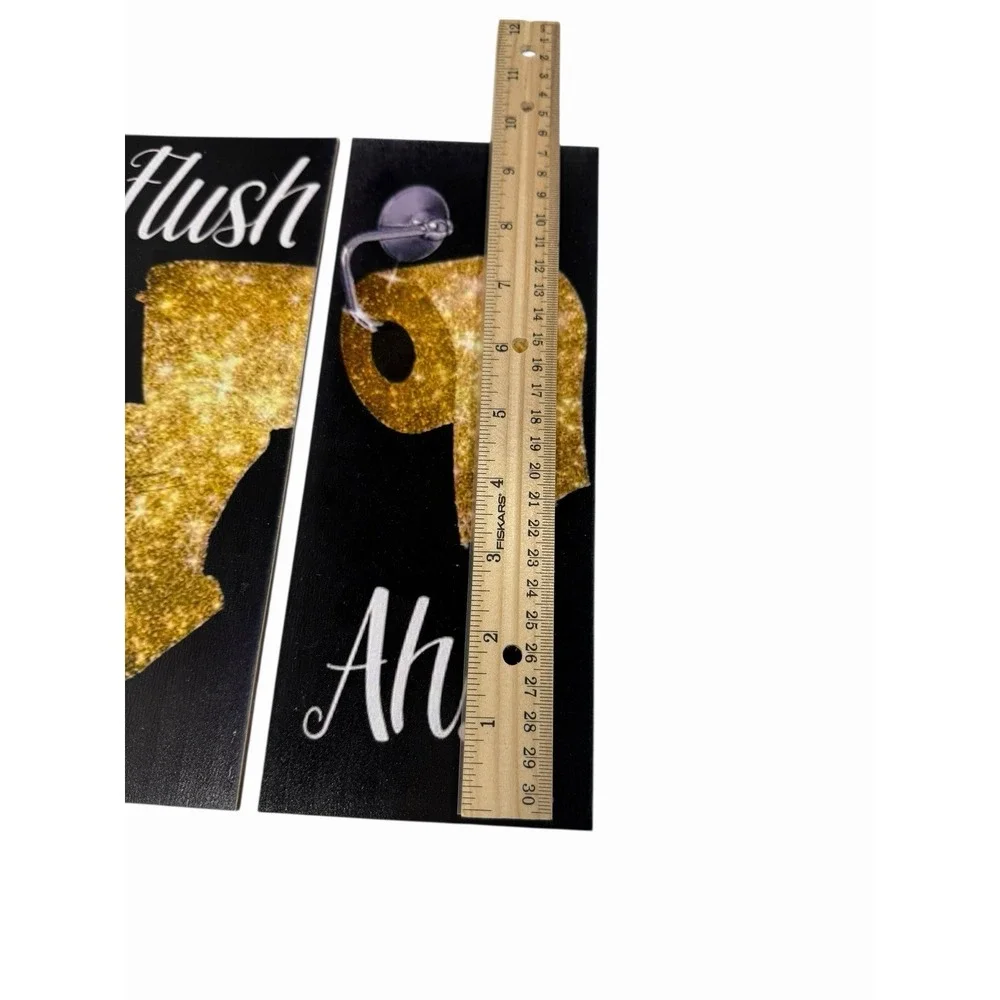 Wood Home Decor Signs‎ gold black WASH BRUSH FLUSH AH bathroom